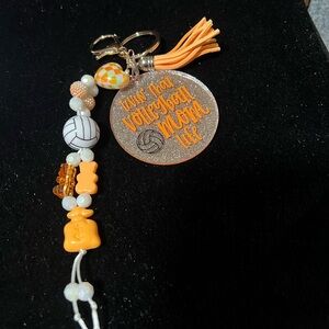 Volleyball Mom Acrylic Keychain with Orange Tassel Handmade